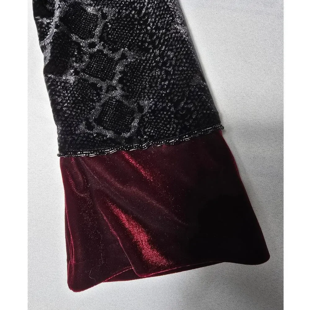 Diamond Tea Vintage Luxury Robe Velvet Gown Red Black Size Small - Picture 6 of 10
